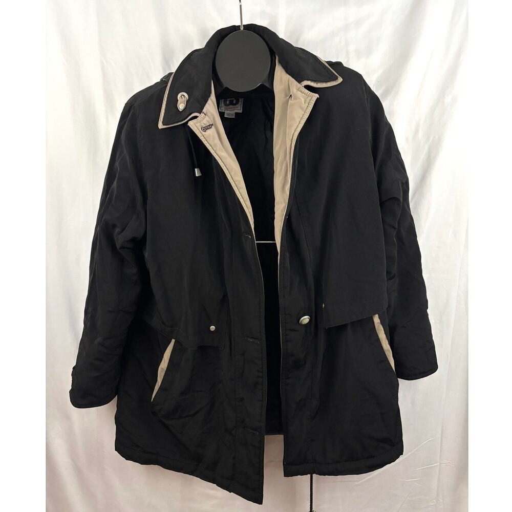 CS‎ Signature Windbreaker Coat Lined Hooded Jacket Black Tan Ladies MEDIUM